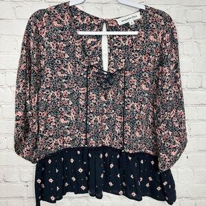 Abercrombie &‎ Fitch Top Women flowy Blouse tie v-neck, sz M boho hippie